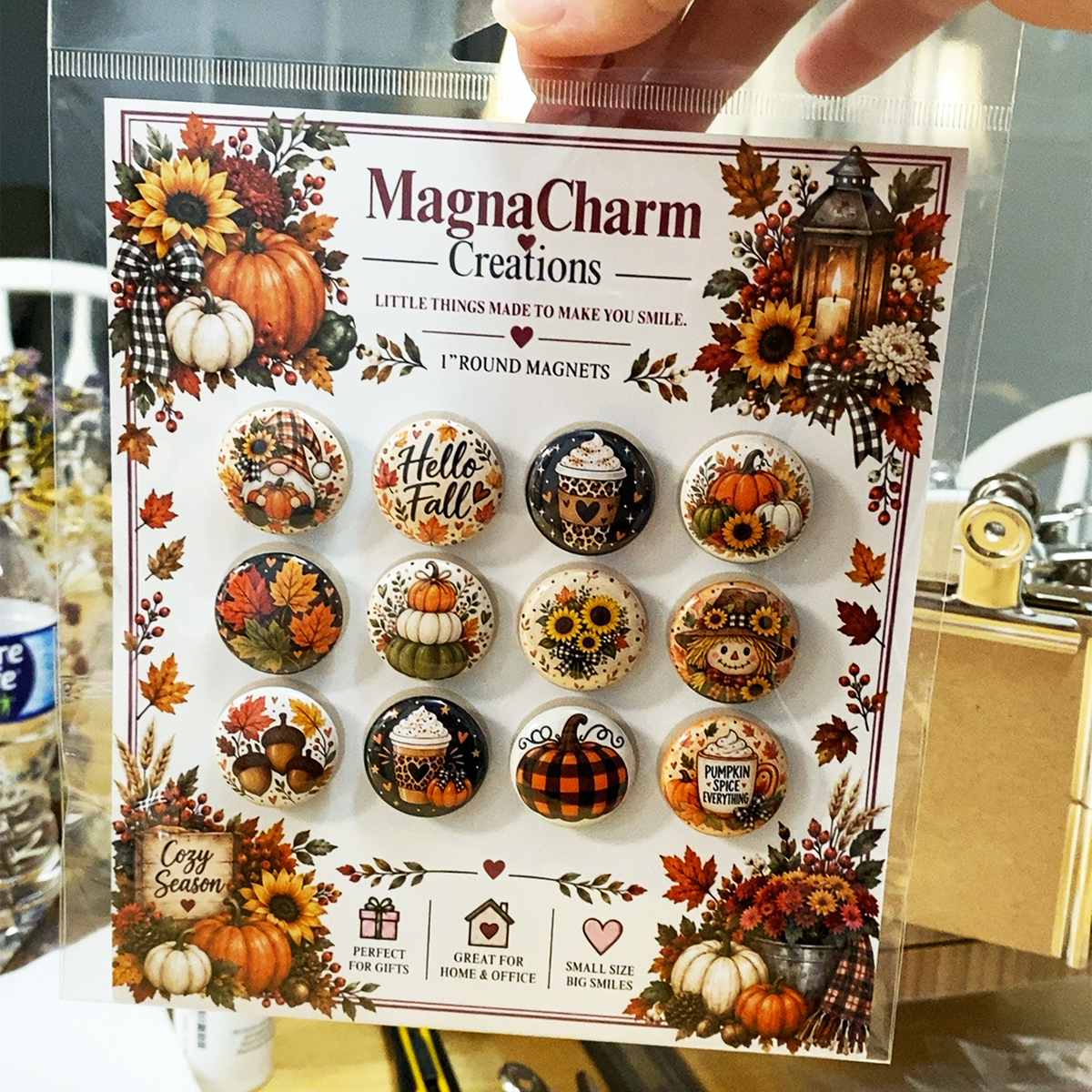 Fall Magnets - 12 Piece 1" Round Autumn Magnet Set