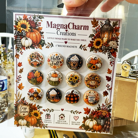 Fall Magnets - 12 Piece 1" Round Autumn Magnet Set