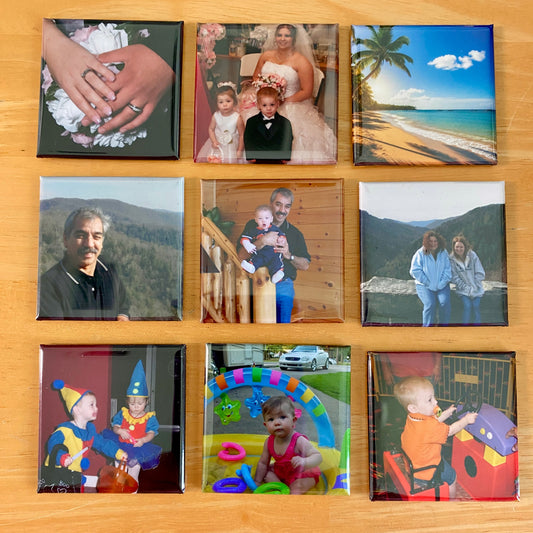 Collection of 9 small (2" X 2") magnet photo prints.