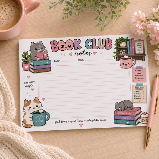 Kawaii Book Club Notes Notepad